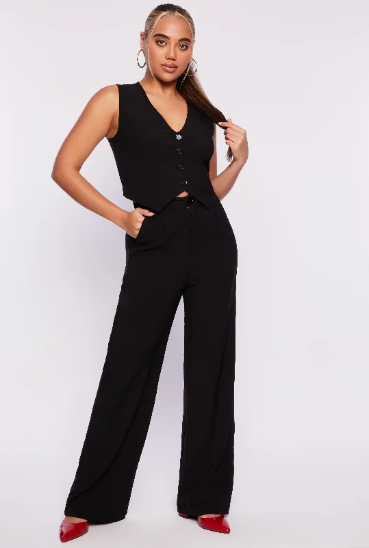 Pleated High Waisted Wide Leg Pants