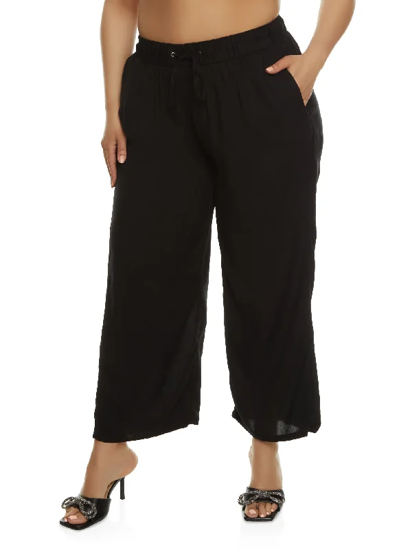 Plus Size Drawstring Palazzo Pants