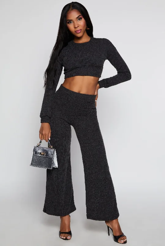 Textured Brushed Knit Wide Leg Pants