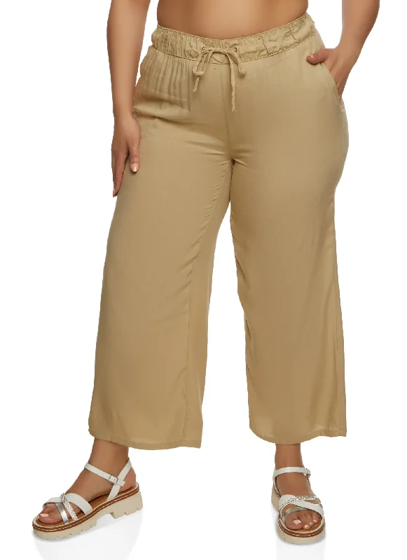 Plus Size Drawstring Palazzo Pants