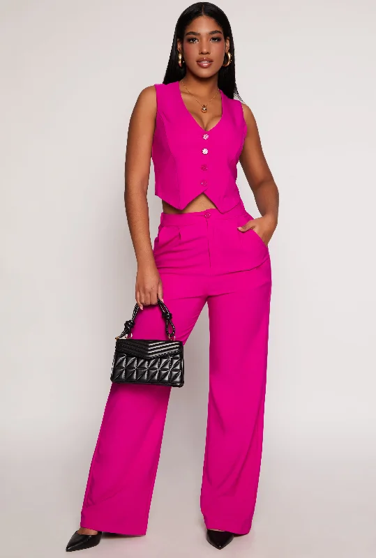 Pleated High Waisted Wide Leg Pants