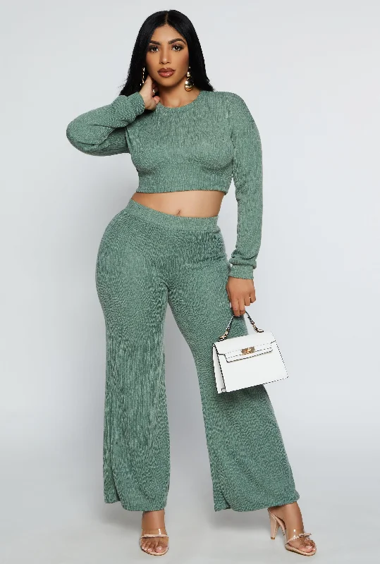 Textured Brushed Knit Wide Leg Pants