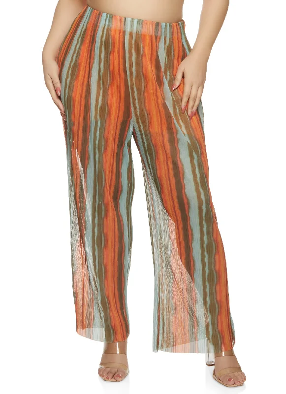 Plus Size Smudge Stripe Print Pants