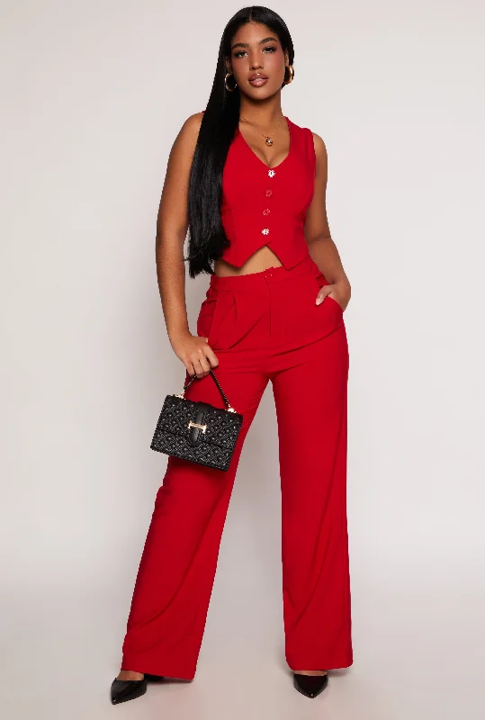 Pleated High Waisted Wide Leg Pants