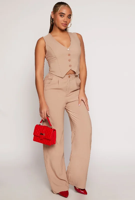 Pleated High Waisted Wide Leg Pants