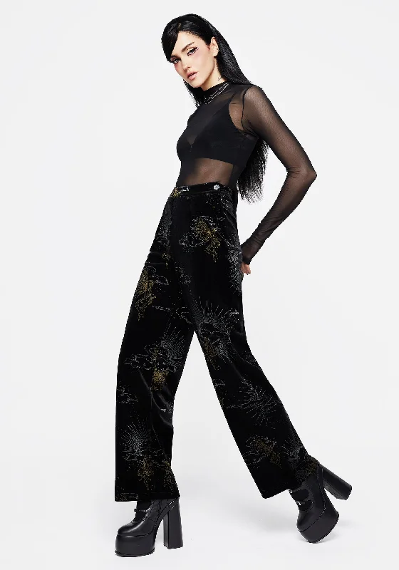 Adelina Foil Print Velour Wide Leg Trousers