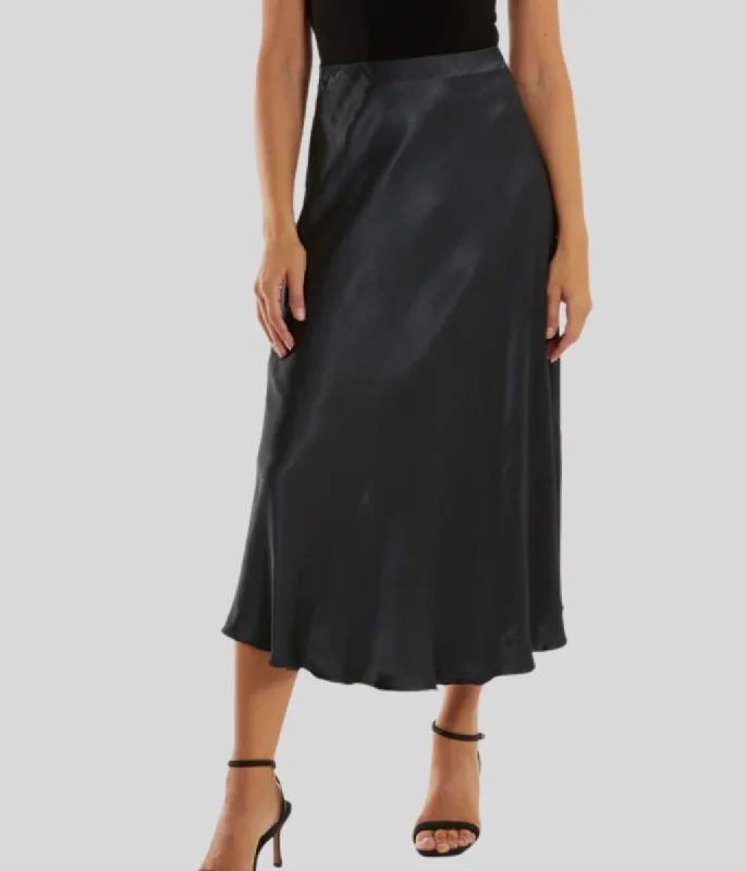 Charcoal Satin Slip Midi Skirt