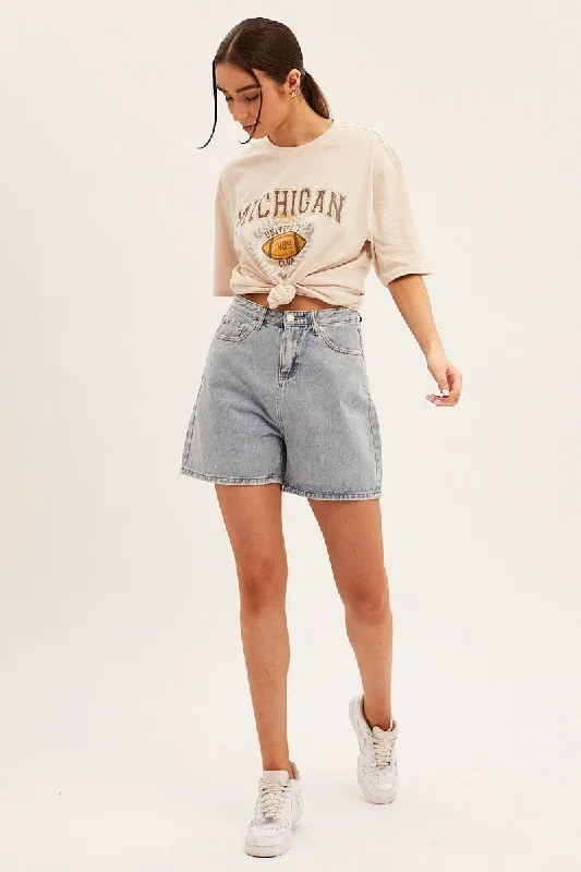 Denim Mid Wash Mom Denim Shorts High Rise