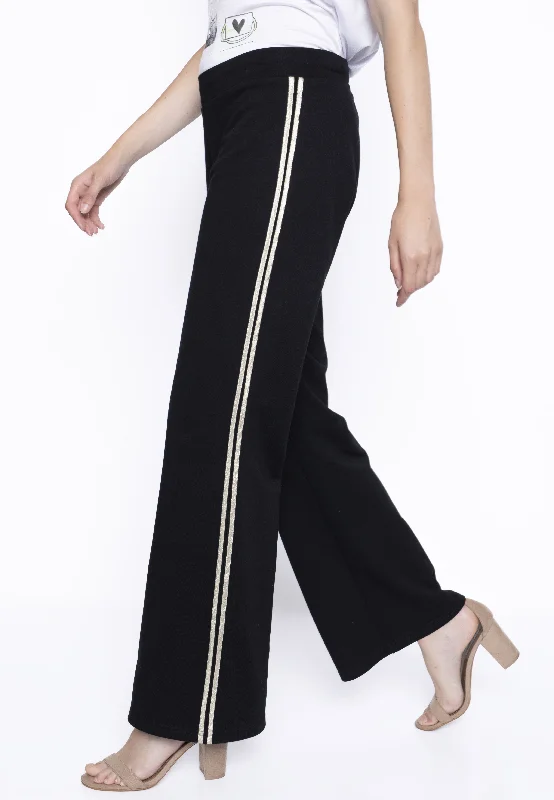 Gold-Trim Wide-Leg Pants