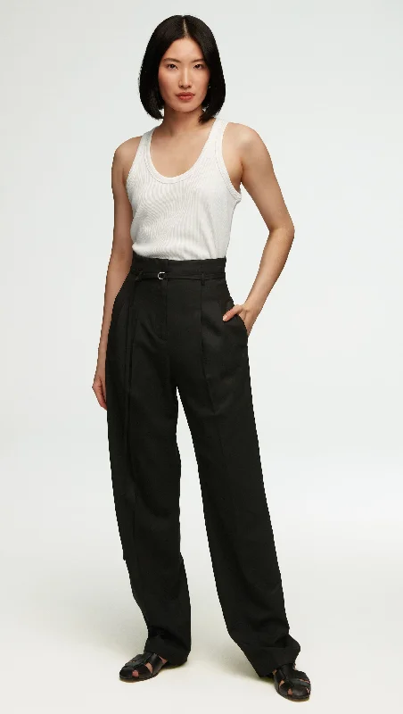 High-Waisted Belted Trouser in Seasonless Wool | Black