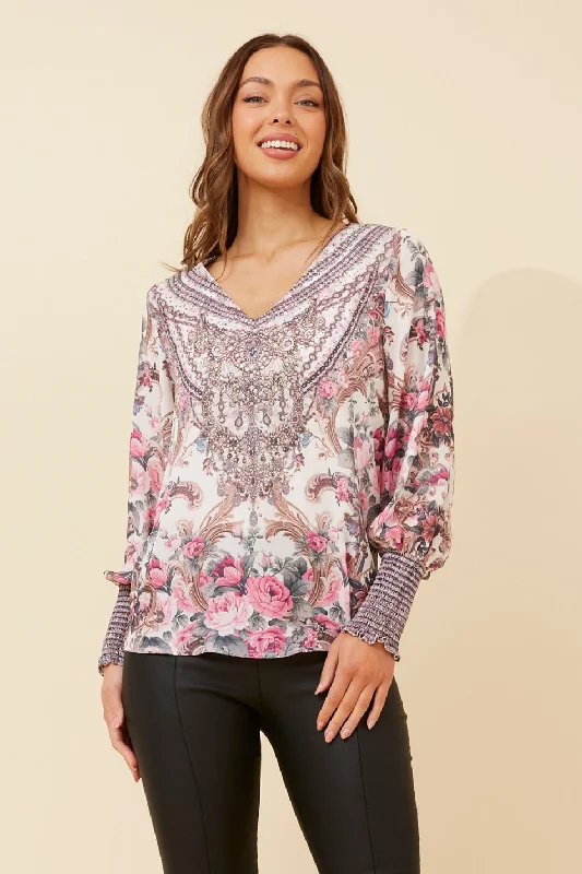 LOURDES ARABESQUE PRINT BLOUSE