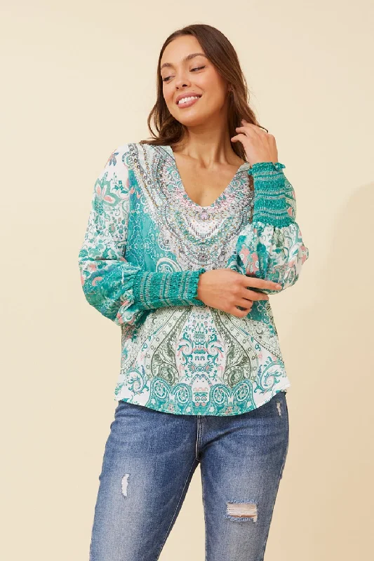 LOURDES ARABESQUE PRINT BLOUSE