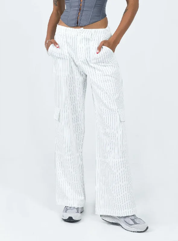 Luna Mid Rise Cargo Pants White Pinstripe