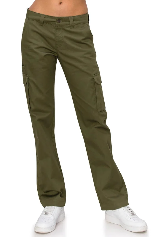 Mid Rise Relaxed Fit Cargo Work Pants - Olive