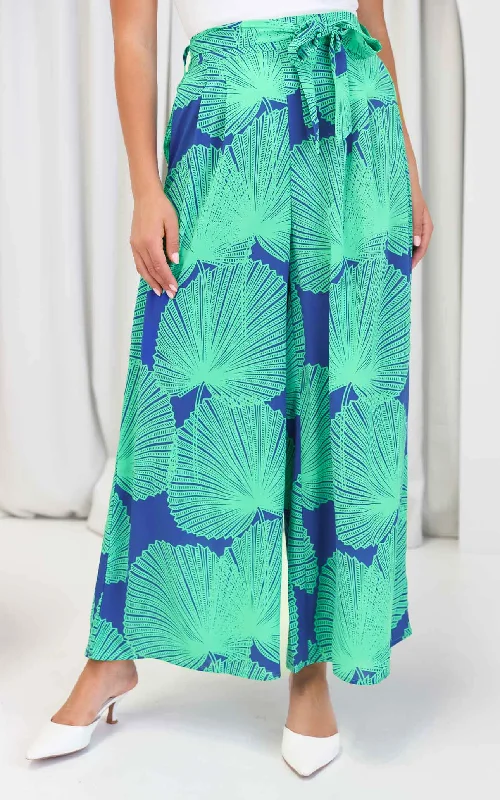 Paradise Lily Wide Leg Pants - Blue Green Print