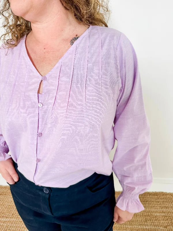 Pleated Button-Up Blouse