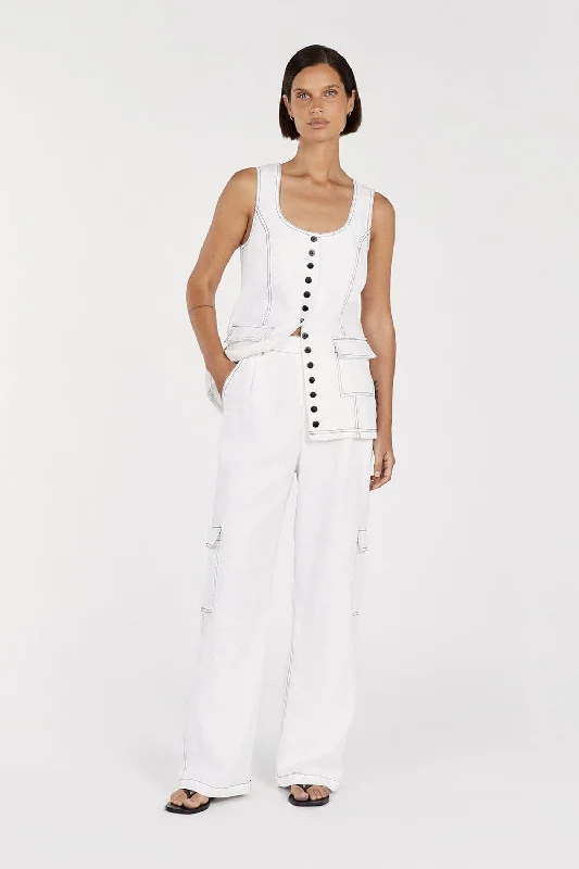 ROSIE WHITE LINEN CARGO PANT