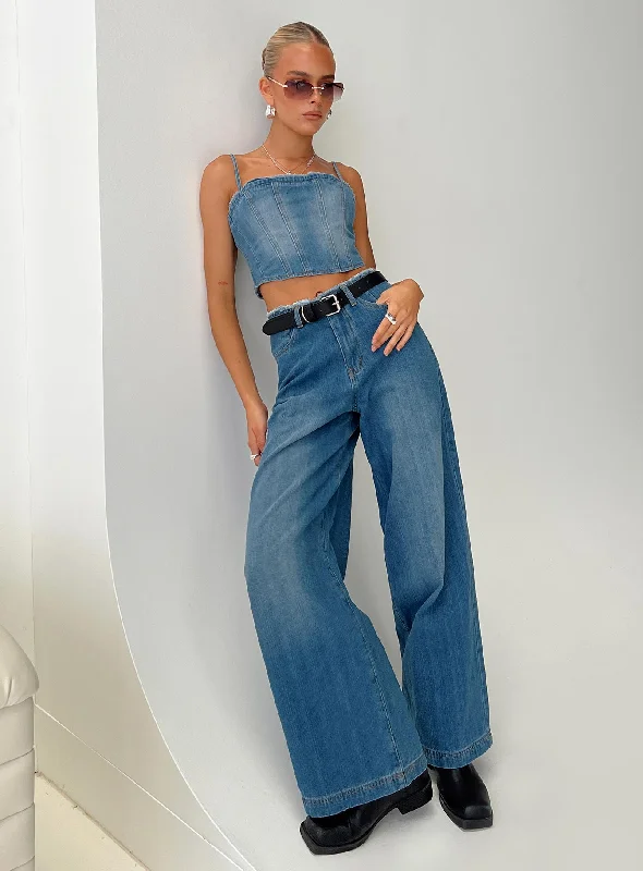 Vihaan Wide Leg Pants Blue Wash