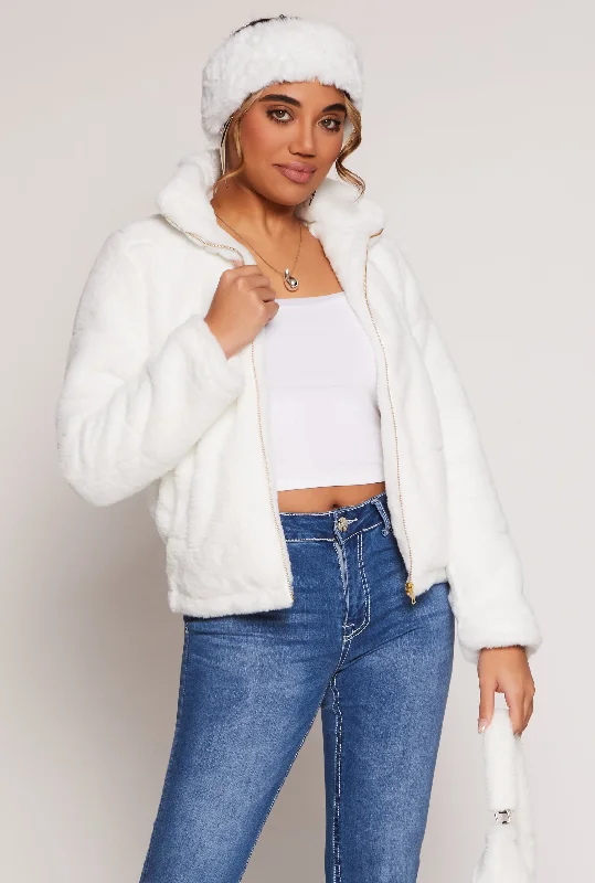 Mock Neck Faux Fur Jacket