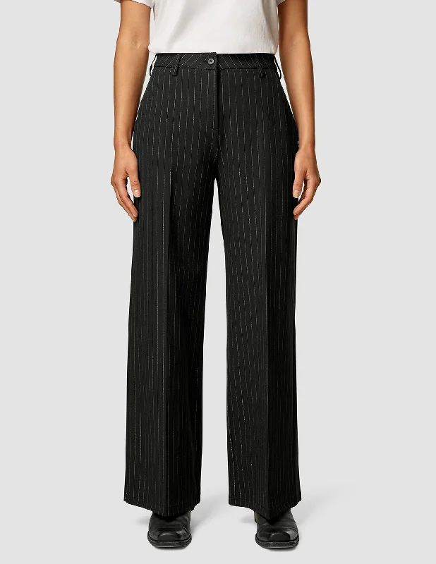 Essential Pants Wide Black Silver Pinstripe