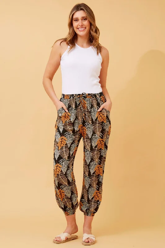 ZILA LEAF PRINT BOHO PANTS