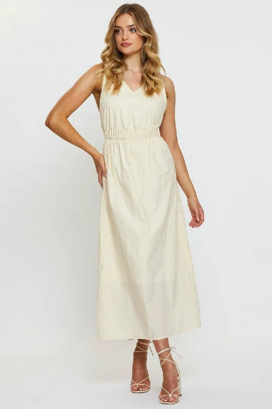 Beige Maxi Dress Sleeveless