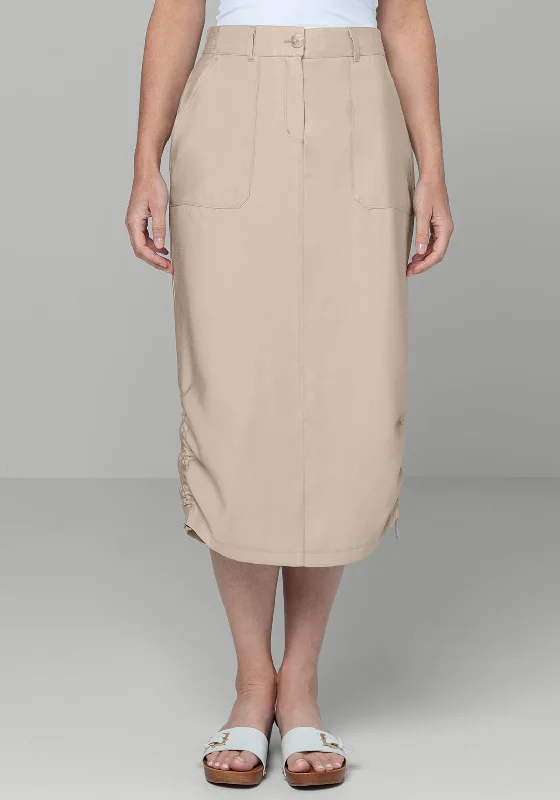 Bianca Kini Ruched Detail Midi Skirt, Beige