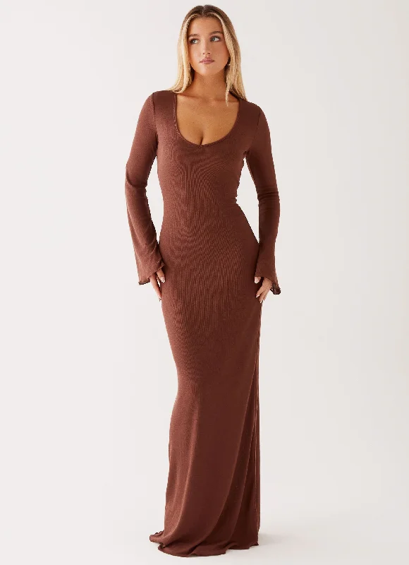 Cosy Days Long Sleeve Maxi Dress - Brown