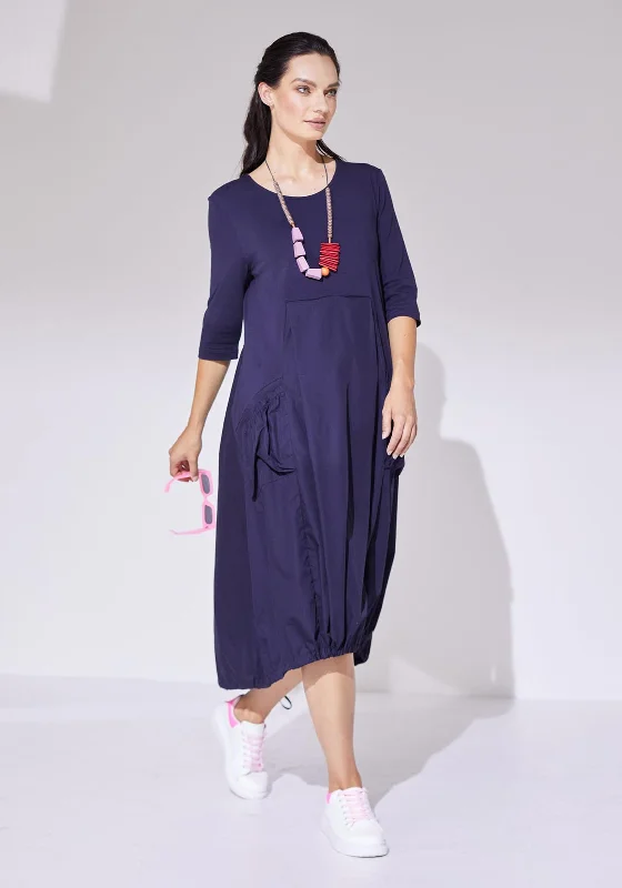 Naya Cotton Parachute Pocket Midi Dress, Navy