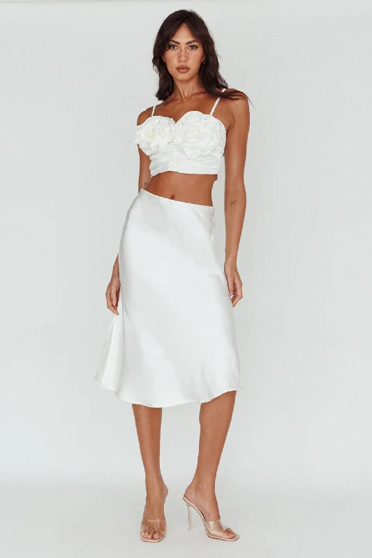 Daze Satin Midi Skirt Cream