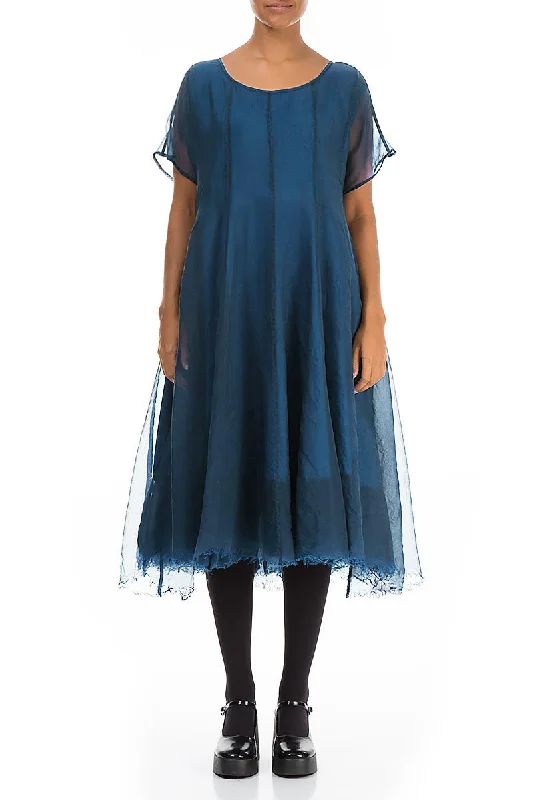 Flowy Azure Silk Chiffon Dress