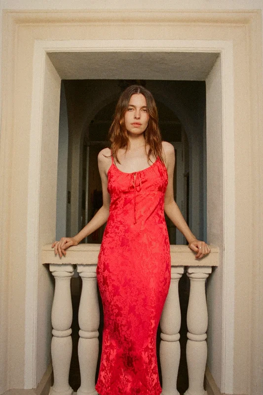 Georgie Cherry Jacquard Slip Dress