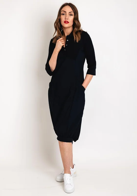 Naya Drawstring Hem Jersey Mix Midi Dress, Navy