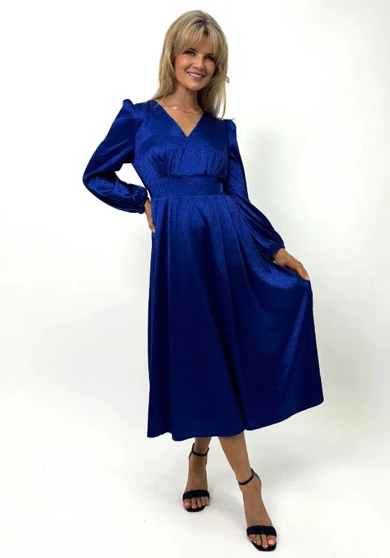 Kate and Pippa Audrey Satin Midi Dress, Royal Blue