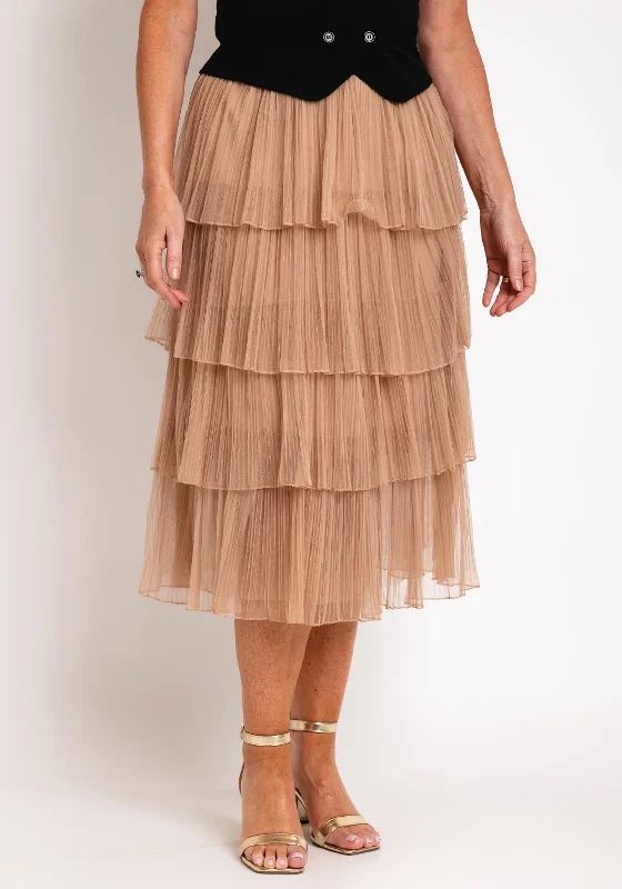 Serafina Collection One Size Tiered Tulle Midi Skirt, Beige