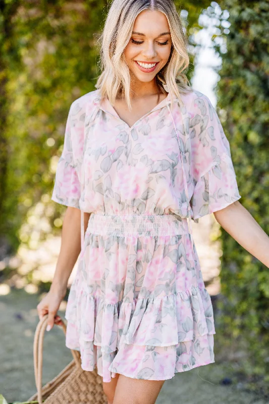 Listen To Your Heart Peach Pink Floral Dress