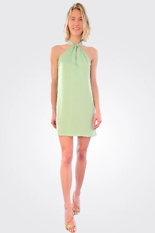 Mitra Charmeuse Halter Dress - Spring Green