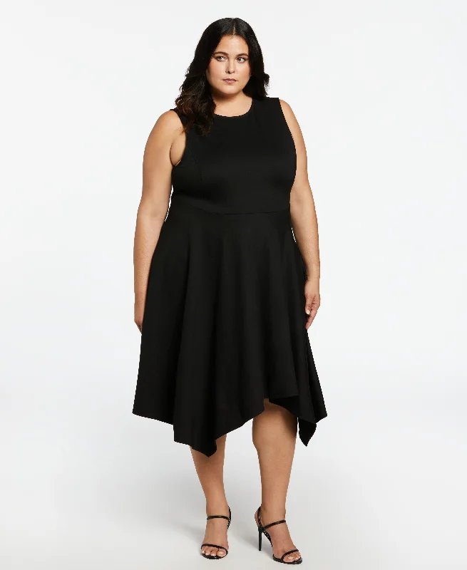 Plus Size Draped Skirt Sleeveless Ponte Dress