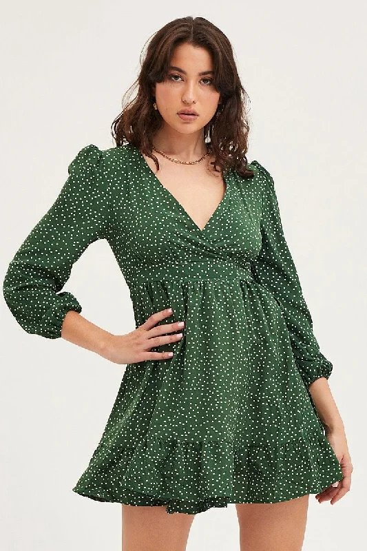 Polka Dot Wrap Dress Long Sleeve