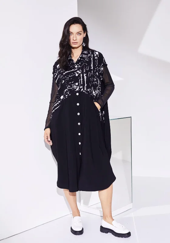 Naya Button Through Print Midi Dress, Black & White