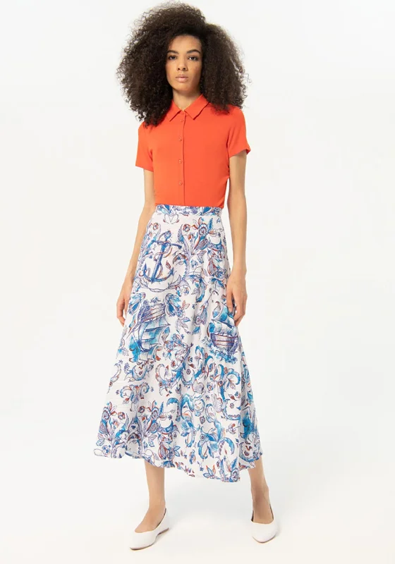 Surkana Seashore Print A-Line Maxi Skirt, Blue