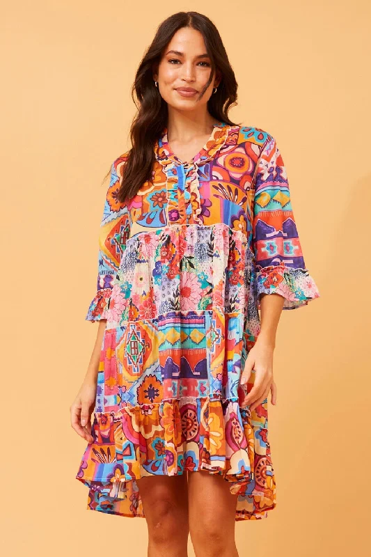 TAJ PATCHWORK PRINT SHORT DRESS