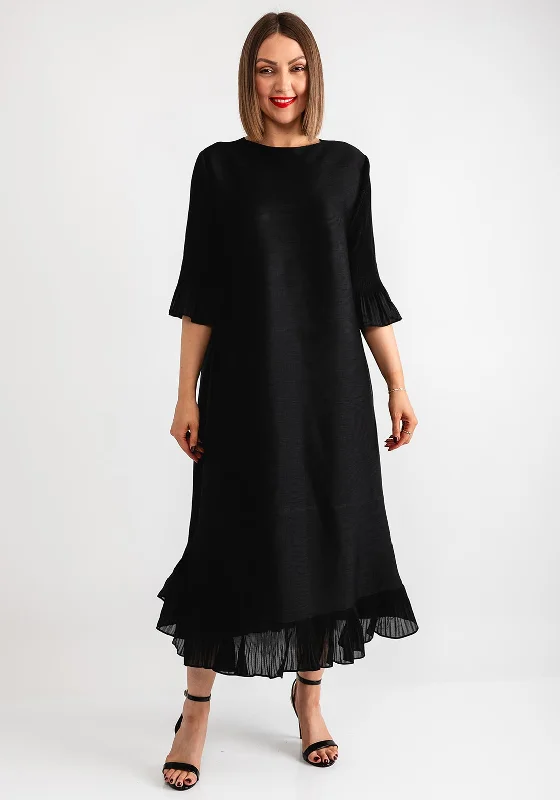 Thanny Ruffle Trim Midi Dress, Black