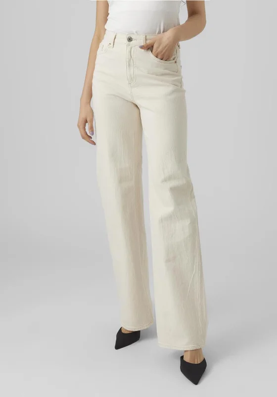 Vero Moda Tessa High Waist Wide Leg Jeans, Ecru