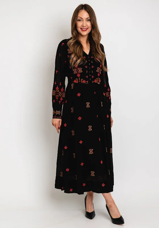 White Stuff Kate Embroidered Maxi Dress, Black