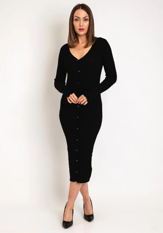 Y.A.S Ease Light Knit Ribbed Midi Dress, Black