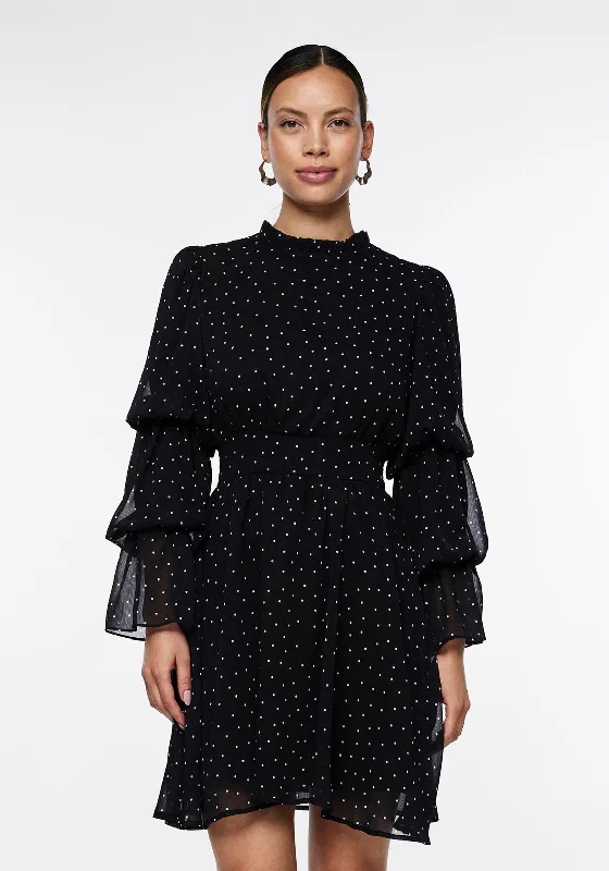 Y.A.S Eleanor Ruffle Sleeve Polka Dot Mini Dress, Black