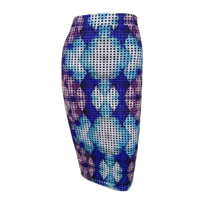 Bar III Women's Printed Laser-Cut Pencil Skirt