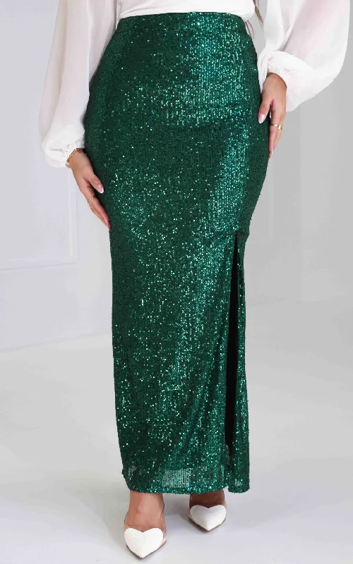 Beyond The Stars Sequin Maxi Skirt - Emerald Green