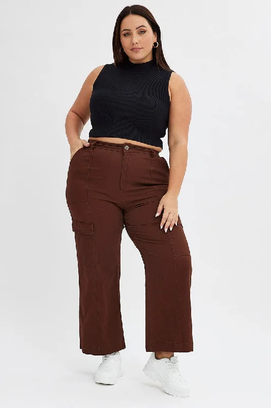 Brown Cargo Pants High Rise